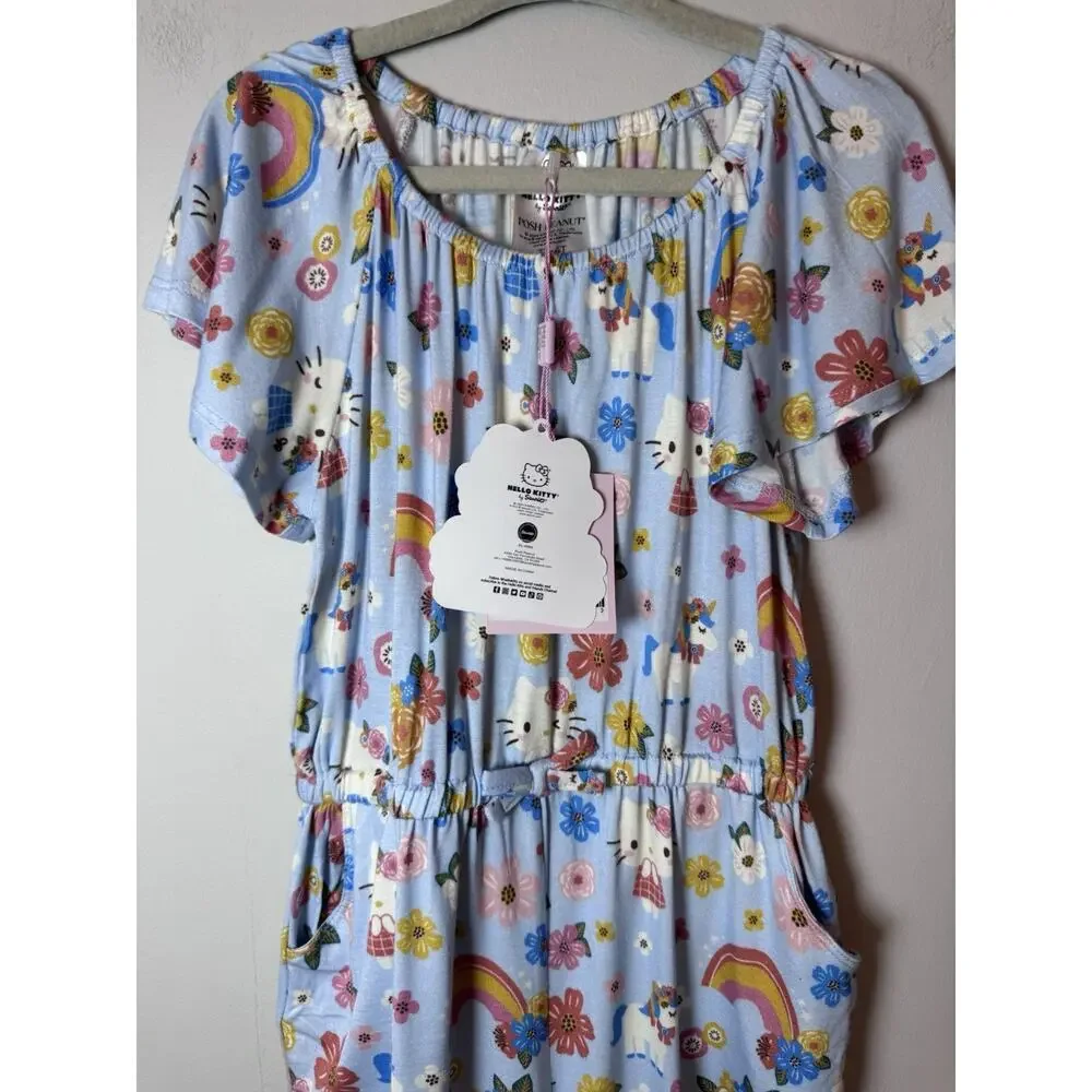 Posh Peanut Hello Kitty Springtime Girls Blue Summertime Shorts Romper 3T/4T NWT